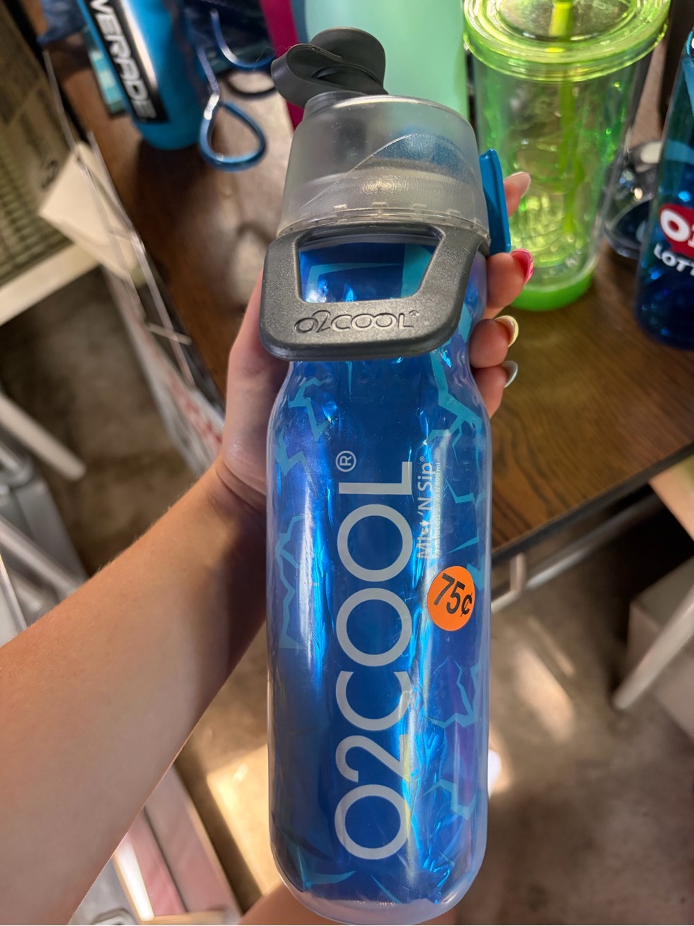 Blue Sports Water Bottle with Flip Straw and Carry Handle